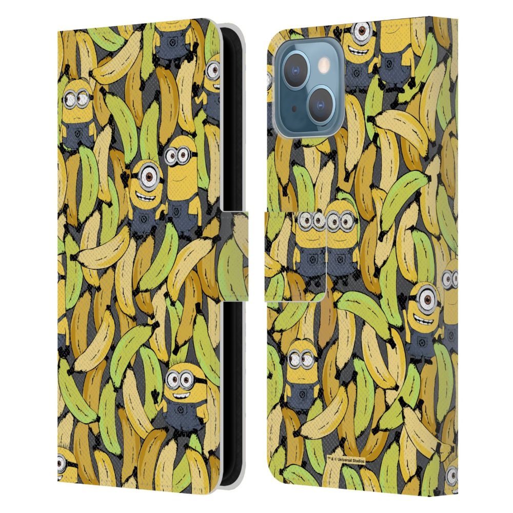 MINIONS ミニオンズ (公開 10周年 ) - Banana Pattern レザー手帳型 / Apple iPhoneケース - PGS